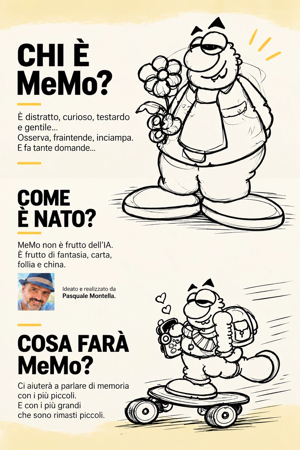 MeMo - la memoria si muove. Personaggio di Ombre di Coscienza ideato e realizzato da Pasquale Montella.